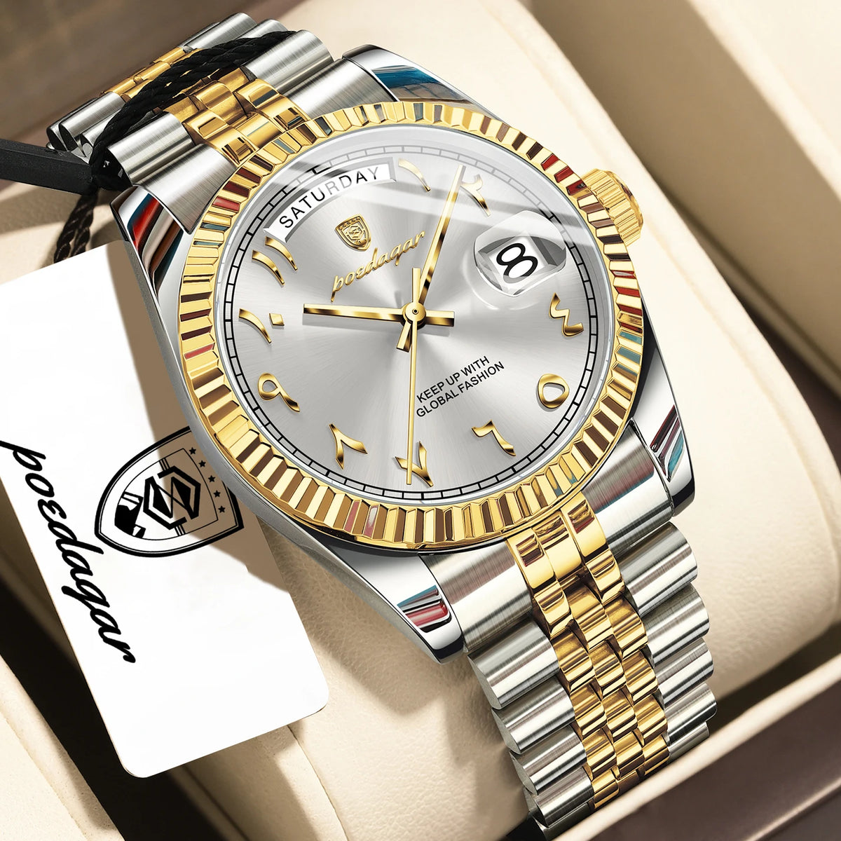Reloj para hombre POEDAGAR de diseño moderno, de acero inoxidable, resistente al agua, estilo ejecutivo, con fecha, día de la semana, cuarzo, creativo, reloj de pulsera para hombre.