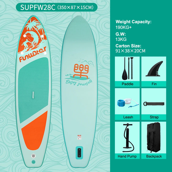 Tabla de paddle surf inflable FunWater, tabla SUP de 320–385 cm con plataforma antideslizante, tabla de paddle surf portátil para surf, turismo, pesca y deportes acuáticos