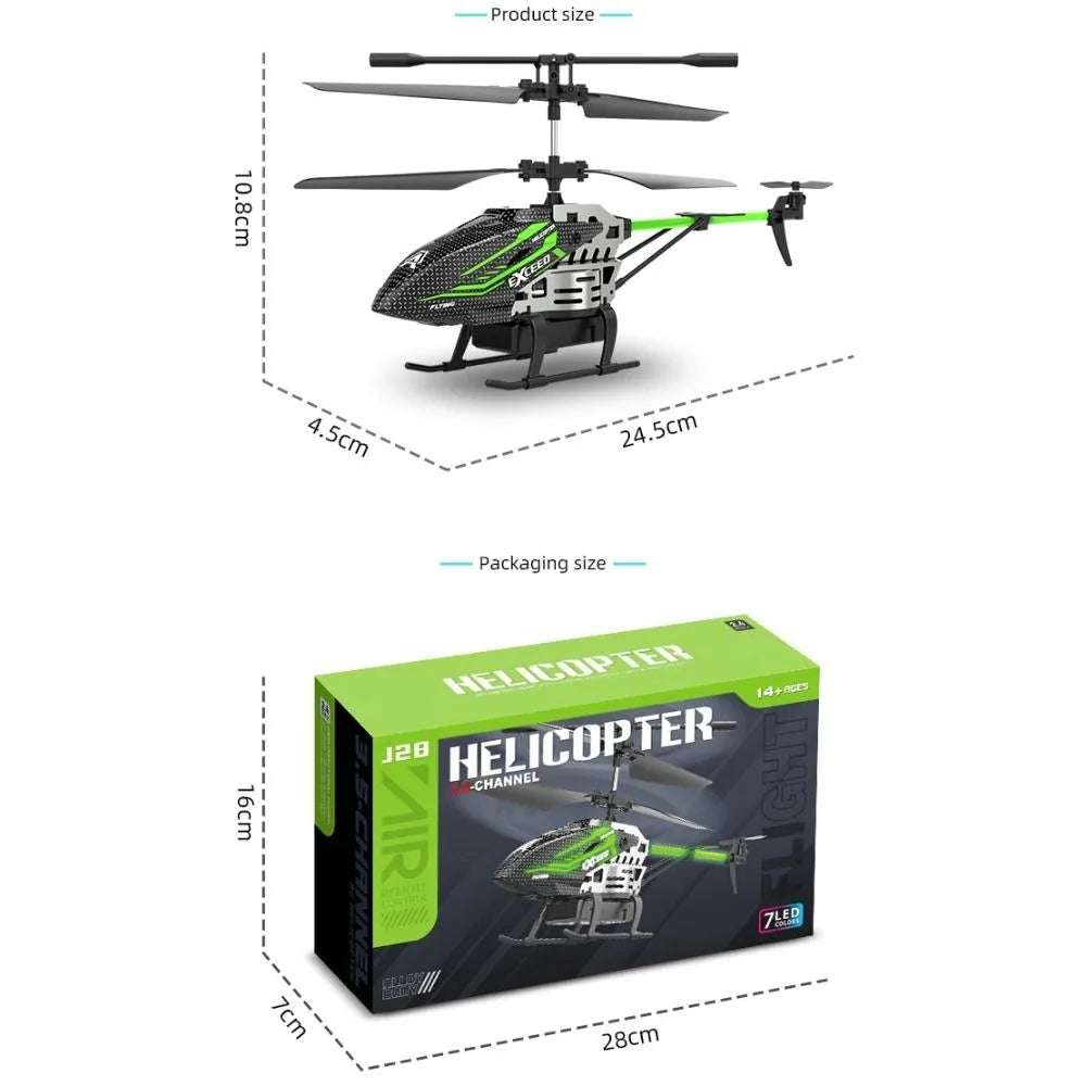 Helicóptero RC de Aleación ABS con 7 Luces LED de Colores, 3.5 Canales, Rojo/Verde, Avión de Control Remoto, Carga USB, Mini Avión RC Recargable