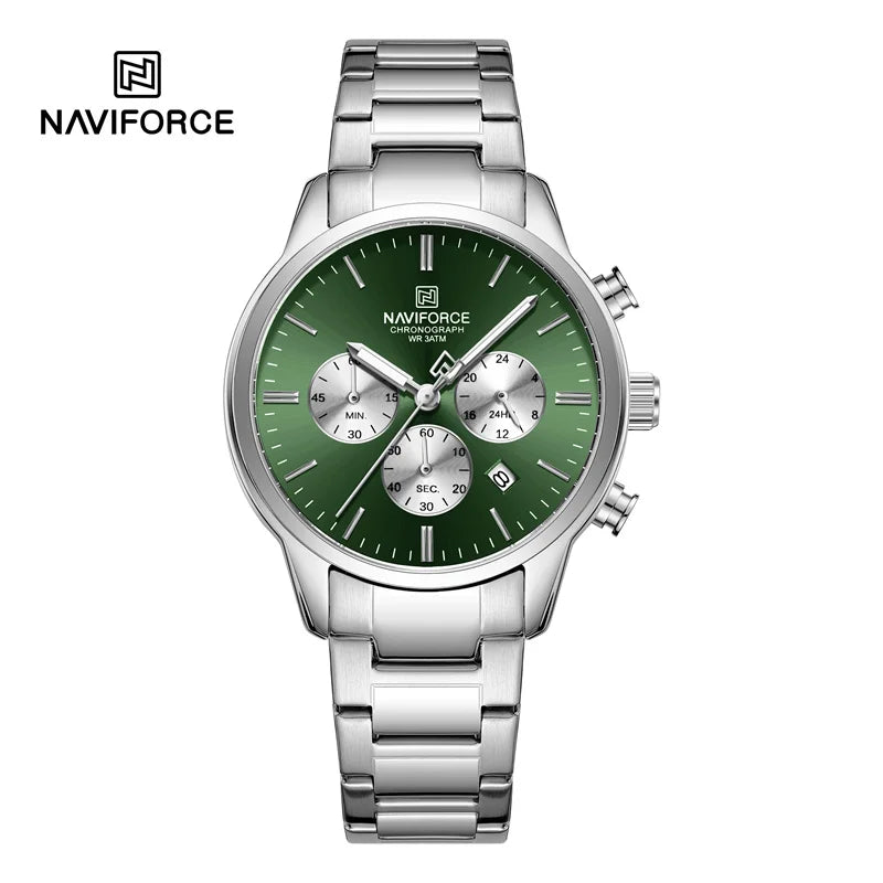 NAVIFORCE Men's Watch Quartz Calendar 3ATM Water Resistant Date Display Steel Band Fashionable Sports Luxury Wristwatch NF8076