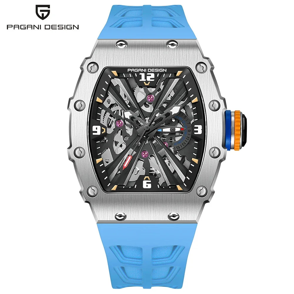 PAGANI DESIGN Nuevo Reloj de Lujo Esqueleto VH65 para Hombre Reloj de Cuarzo 42MM Correa de Caucho Cristal de Zafiro Resistente al Agua Reloj Hombre