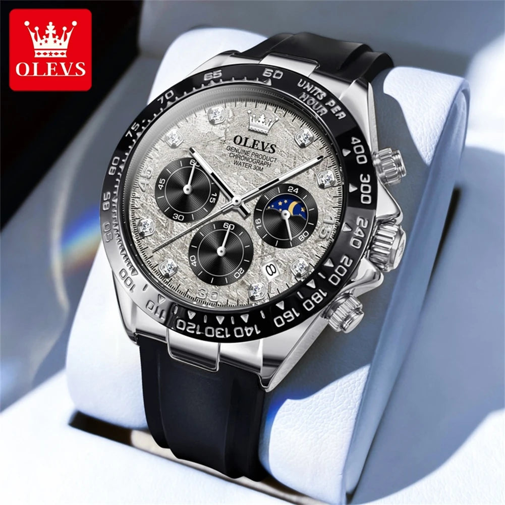 Reloj de cuarzo de lujo para hombre OLEVS 2875, cronógrafo multifunción, fase lunar, fecha, esfera con diamantes, reloj de cuarzo resistente al agua para hombre, tendencia