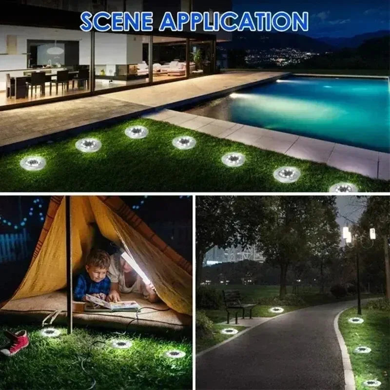 4 piezas de luces solares de disco para jardín al aire libre, luz solar subterránea, luz de cubierta, foco enterrado, lámpara LED solar
