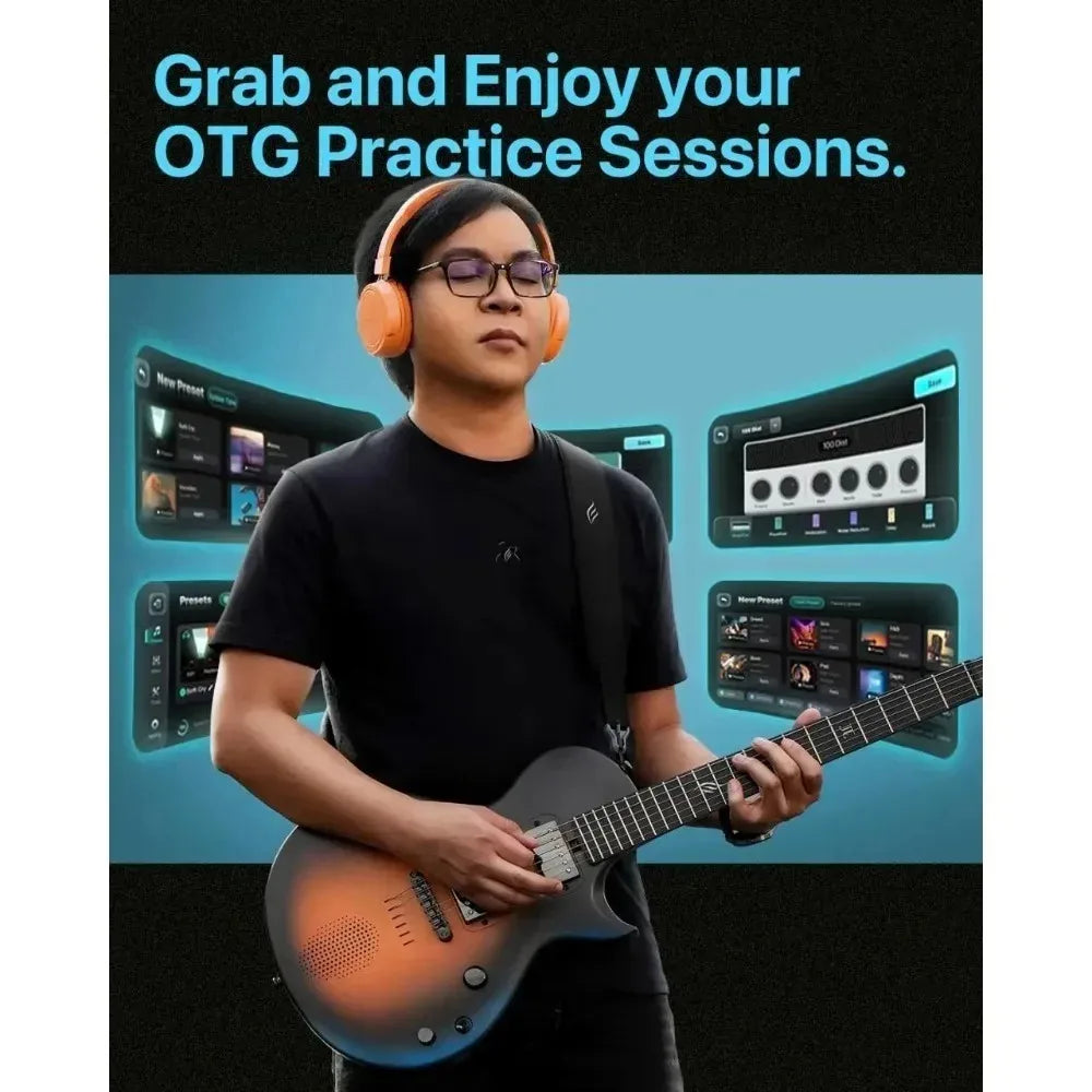 Guitarra Eléctrica Enya Sonic JTElectric Jack Signature, Guitarra Inteligente de Fibra de Carbono con Altavoz Inalámbrico de 15W, Todo en Uno, Portátil