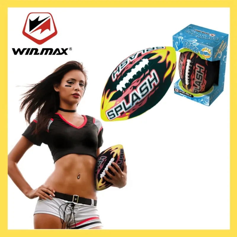 Balón de Fútbol Americano Flotante Impermeable Win.Max Splash Beach, Balón de Rugby Negro para Deportes al Aire Libre, Piscina, Arena, Juegos de Jardín y Entrenamiento