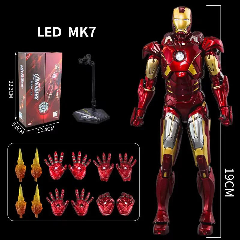 Figura de Acción ZDTDS Marvel Avengers Iron Man Serie Mark con Luz LED, Modelo Coleccionable para Adultos, Juguete de Exhibición