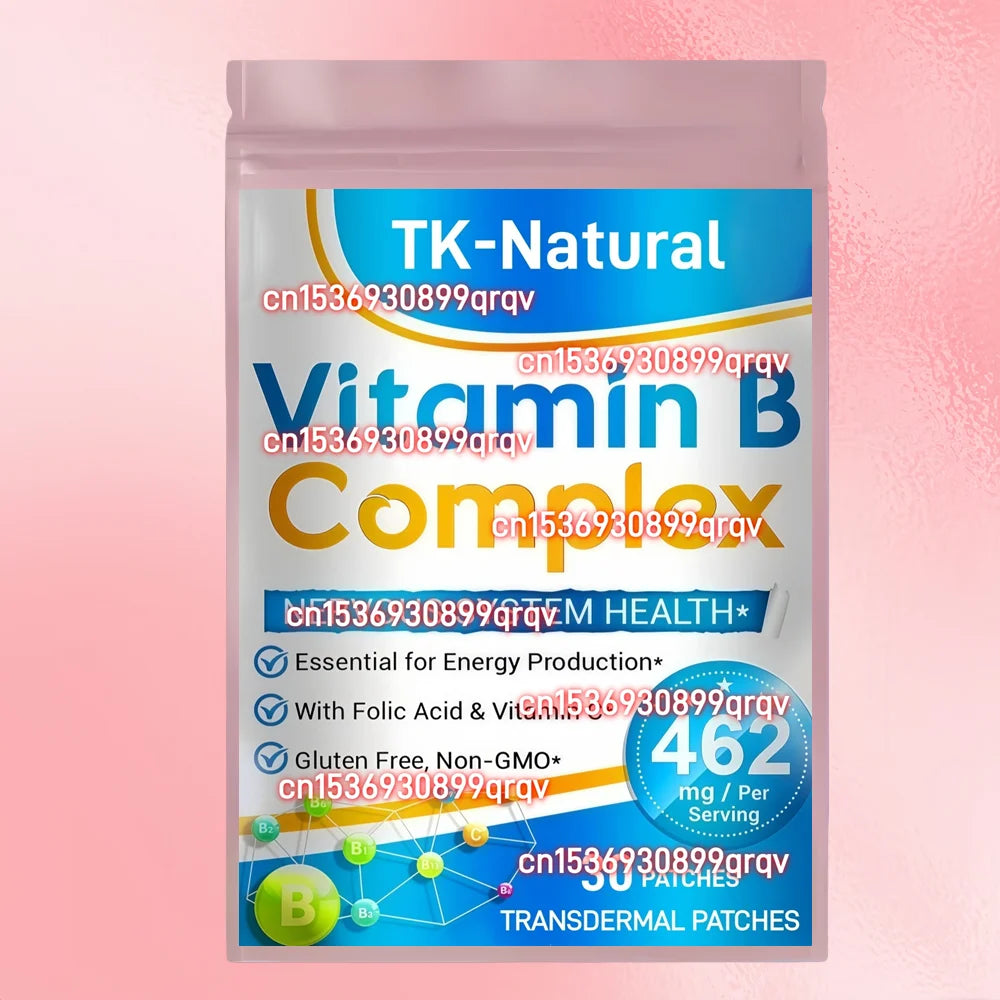30 Parches Transdérmicos de Complejo Vitamínico B, B1, B2, B3, B5, B6, B7, B9, B12, Ácido Fólico para Energía, Cerebro, Sistema Inmunitario y Piel