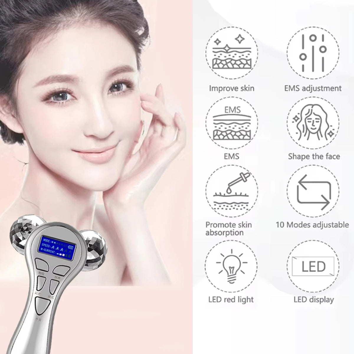 NUEVO Instrumento Eléctrico de Belleza Facial, Rodillo Masajeador de Microcorriente para Lifting Facial, Máquina EMS para Reafirmar la Piel, Dispositivo de Belleza Facial en V
