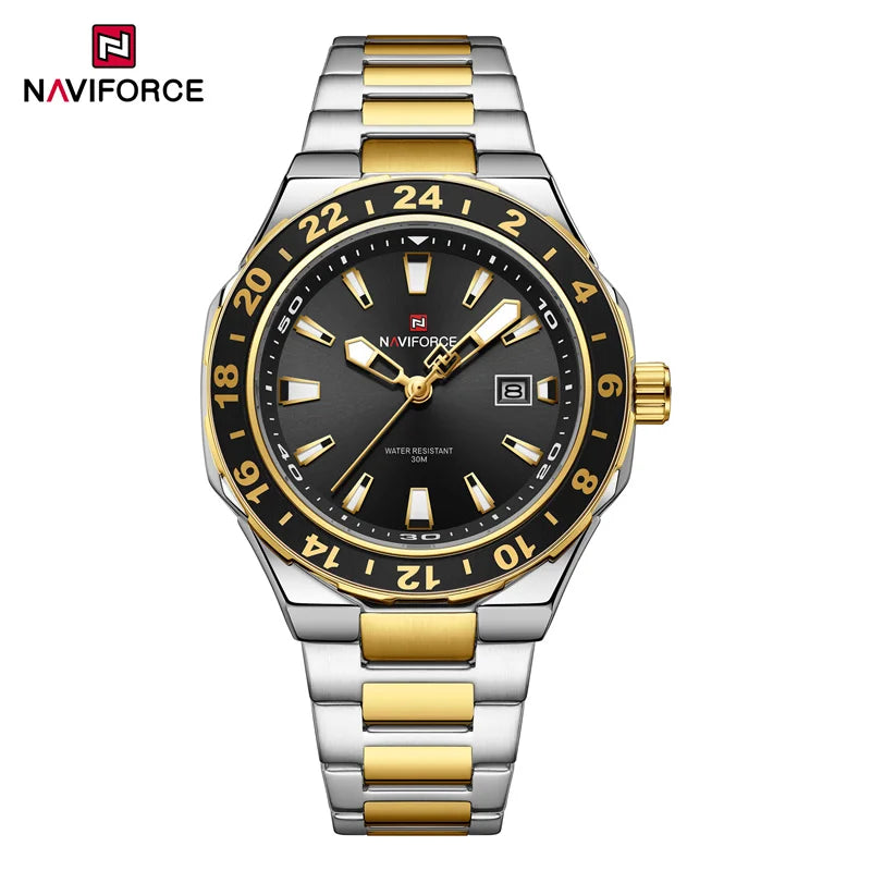 Reloj de lujo para hombre NAVIFORCE de cuarzo, resistente al agua 3ATM, reloj de pulsera de acero inoxidable, estilo ejecutivo y moderno 2025
