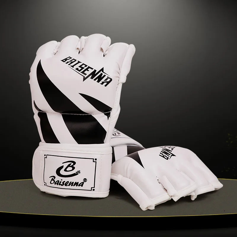 Guantes de Boxeo de Medio Dedo, Guantes de Boxeo MMA, Guantes de Competición de Muay Thai, Guantes de Entrenamiento de Boxeo de Cuero PU con Esponja