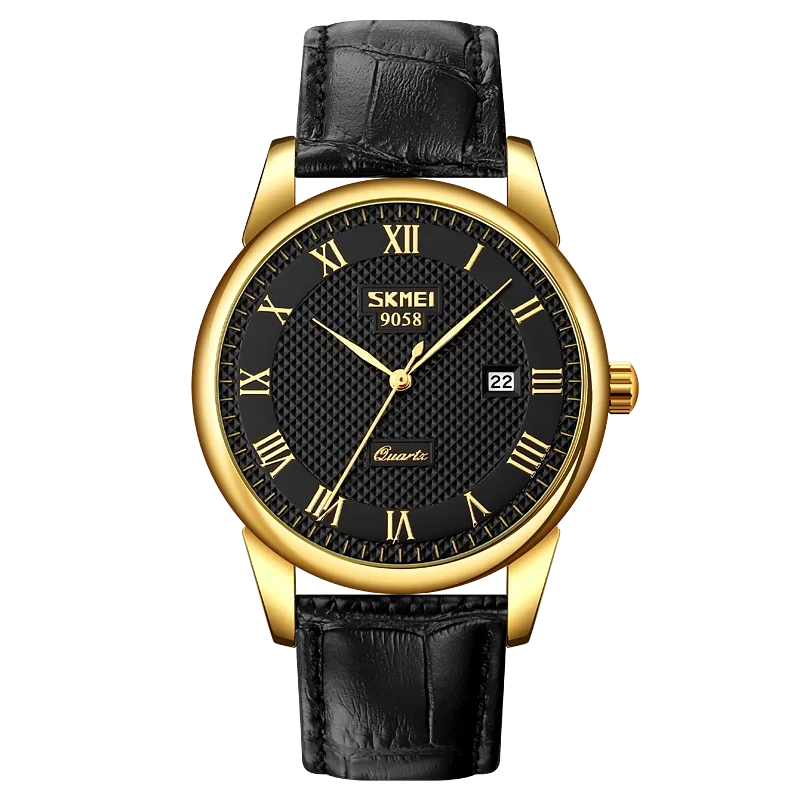 Reloj de cuarzo para hombre Skmei, resistente al agua 3Bar, reloj de pulsera para hombre, marca superior de lujo con correa de cuero 9058