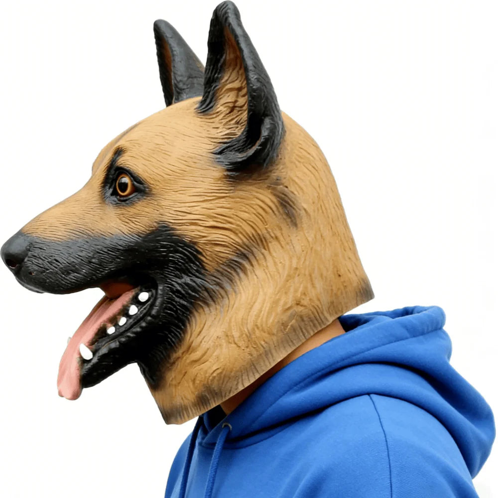 Máscara de cabeza de perro, máscara de disfraz de perro para fiesta de Halloween, disfraz de Cosplay para adultos, máscara de cabeza de Animal de látex (pastor alemán)