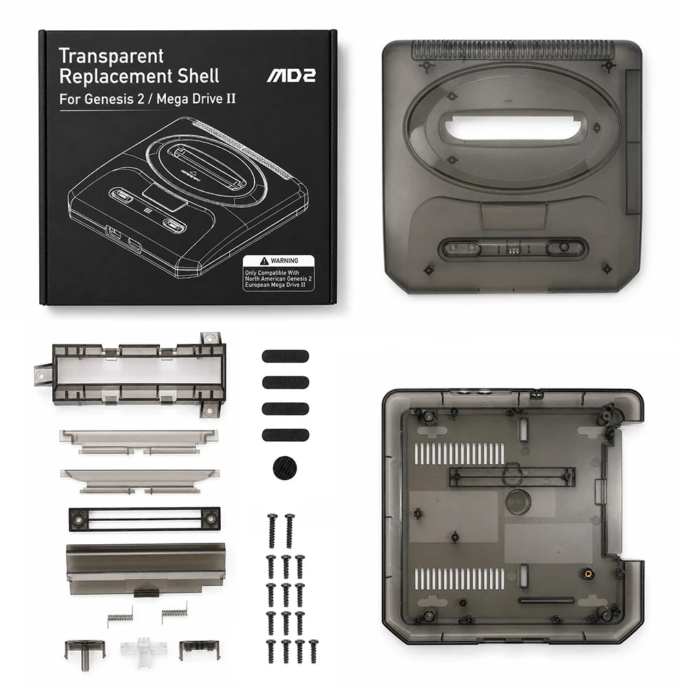 Carcasa de Repuesto Transparente de ABS LinkRetro, Moldeada por Inyección, para Consola de Juegos Sega Genesis 2 / MD2