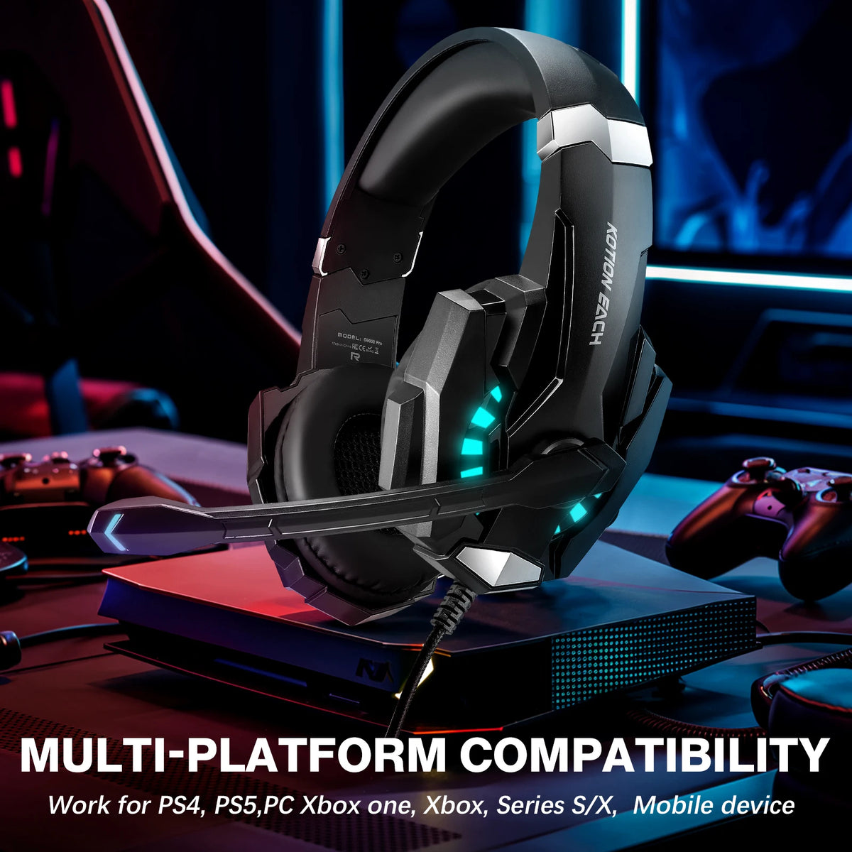 Auriculares gaming con cable G9000 Pro, micrófono con cancelación de ruido, luz LED y sonido estéreo para PS4, PC, Xbox One, Switch y mando de PS5