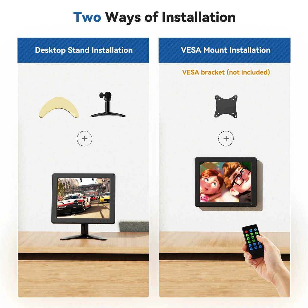 Monitor de escritorio pequeño Eyoyo de 8 pulgadas (1024 × 768) con función de giro de imagen; monitor de seguridad para cámaras de CCTV; pantalla LCD para montaje en pared con puertos HDMI, VGA, BNC, AV y USB