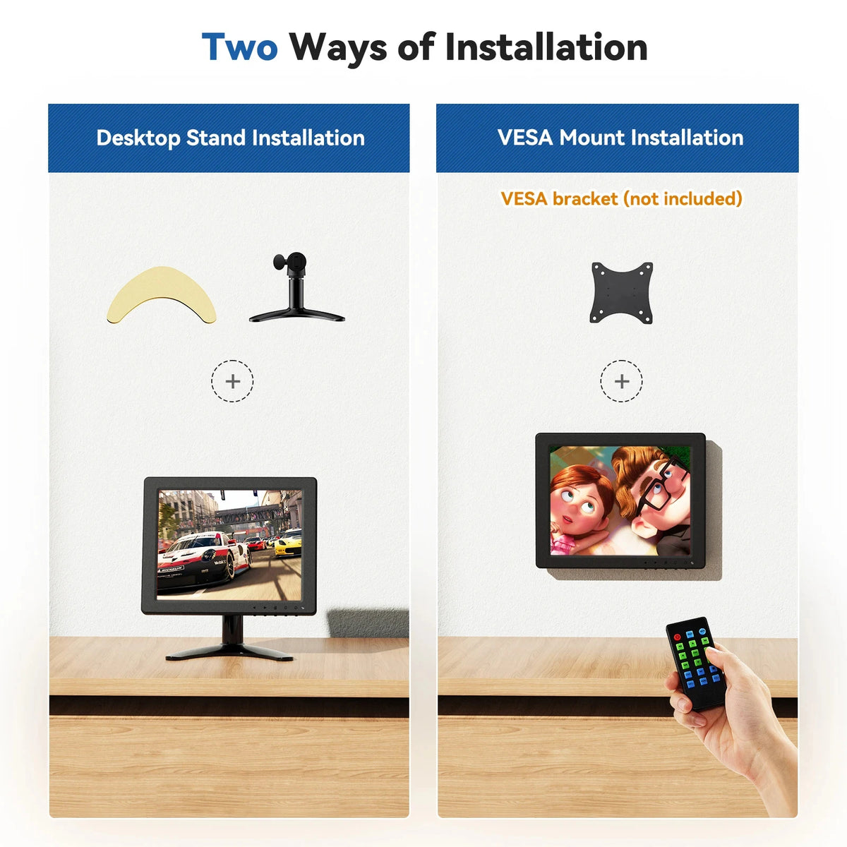 Monitor de escritorio pequeño Eyoyo de 8 pulgadas (1024 × 768) con función de giro de imagen; monitor de seguridad para cámaras de CCTV; pantalla LCD para montaje en pared con puertos HDMI, VGA, BNC, AV y USB