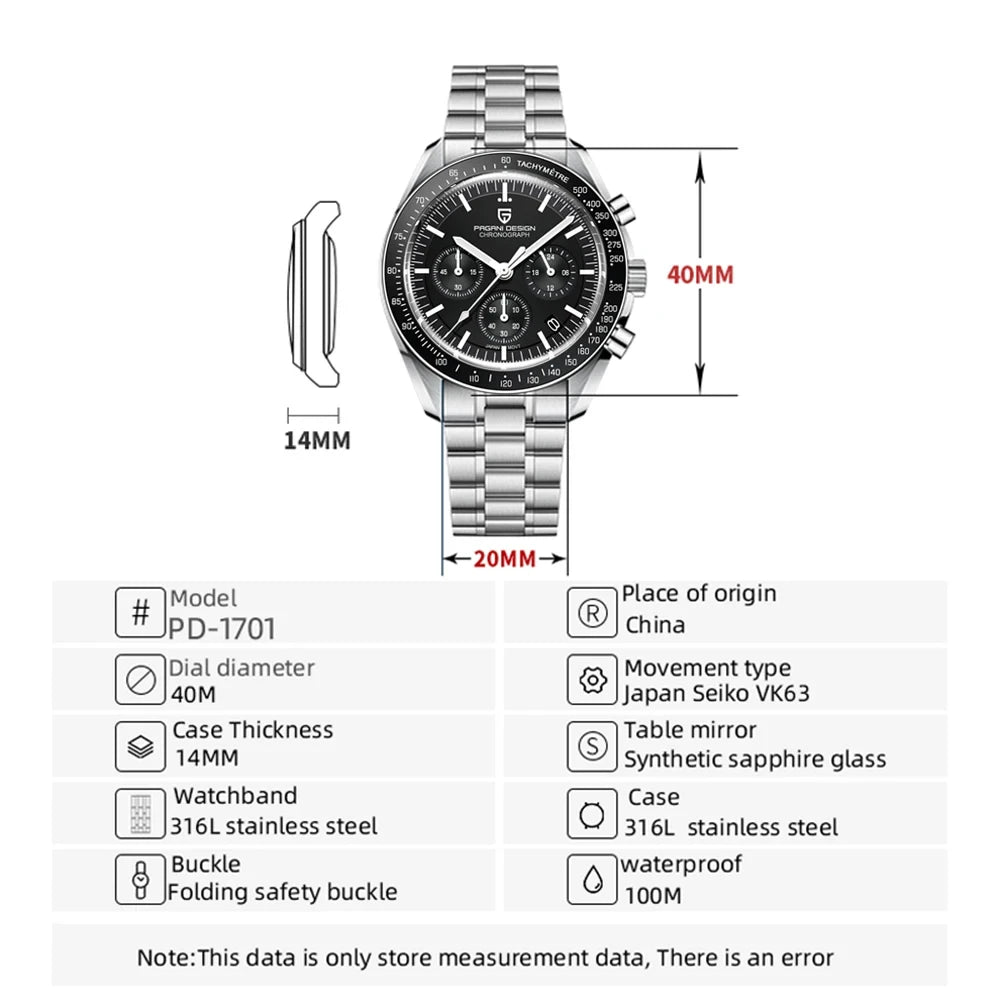 PAGANI DESIGN 2026 Nuevo Reloj de Luna para Hombre, Cronógrafo Deportivo Multifunción de Cuarzo, Relojes de Marca de Lujo para Hombre con Cristal de Zafiro