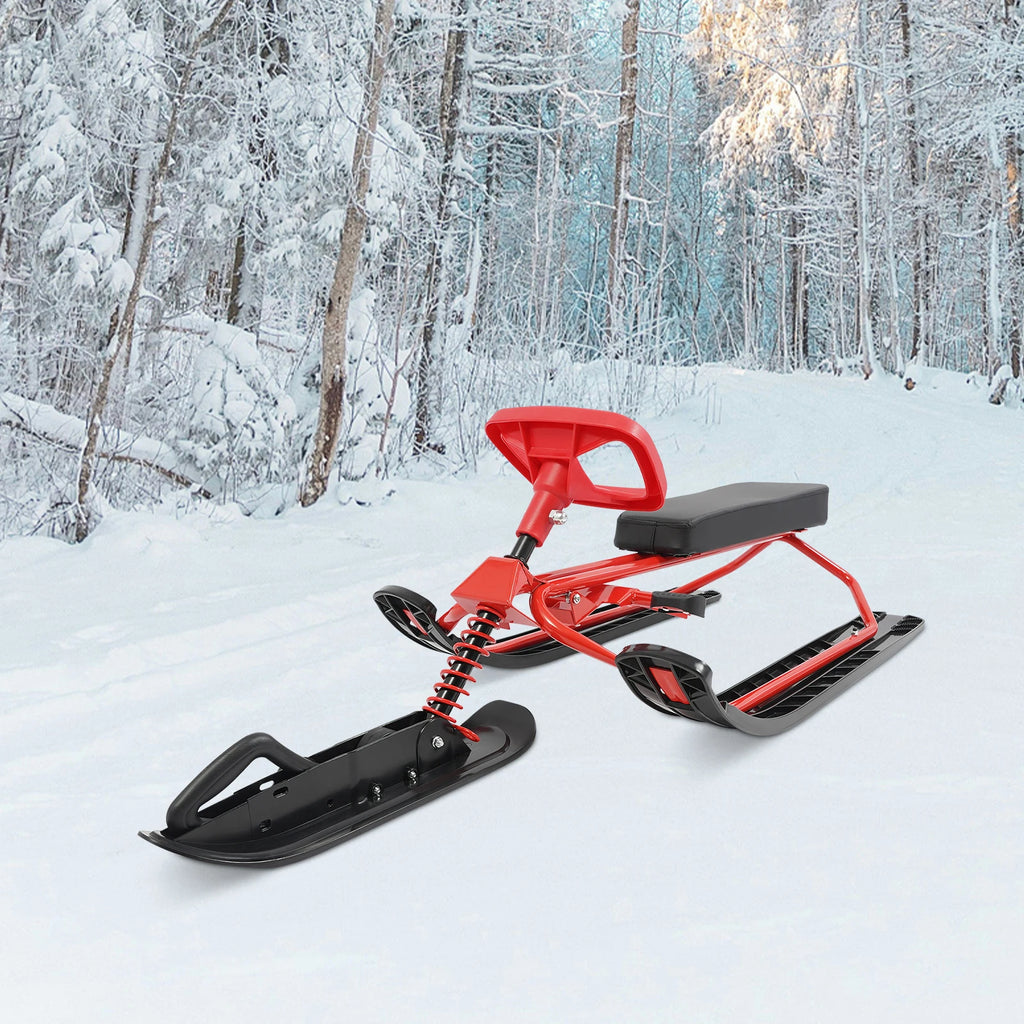 Trineo de Esquí de Invierno con Volante, Tabla Deslizante para Nieve de Alta Resistencia, Capacidad de Carga de 100 kg, Acero al Carbono, PU, para Niños, Adolescentes y Adultos