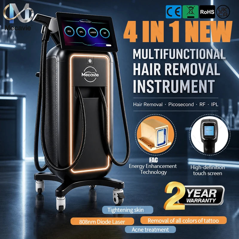 Máquina de Belleza Multifuncional 4 en 1 de 6000W, Láser de Diodo, Pico DPL, RF, Rejuvenecimiento de la Piel, Depilación, Eliminación de Tatuajes