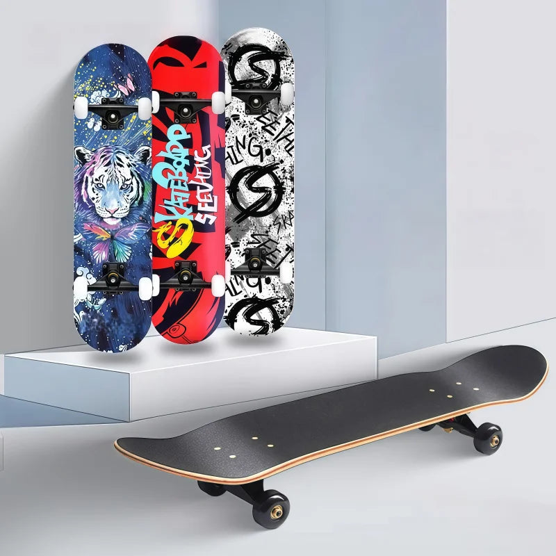 Patineta Profesional Estándar de Doble Kick de 80 cm, Completa, de Madera de Arce, para Principiantes, Longboard para Adultos, Jóvenes y Niños, Doble Curvatura