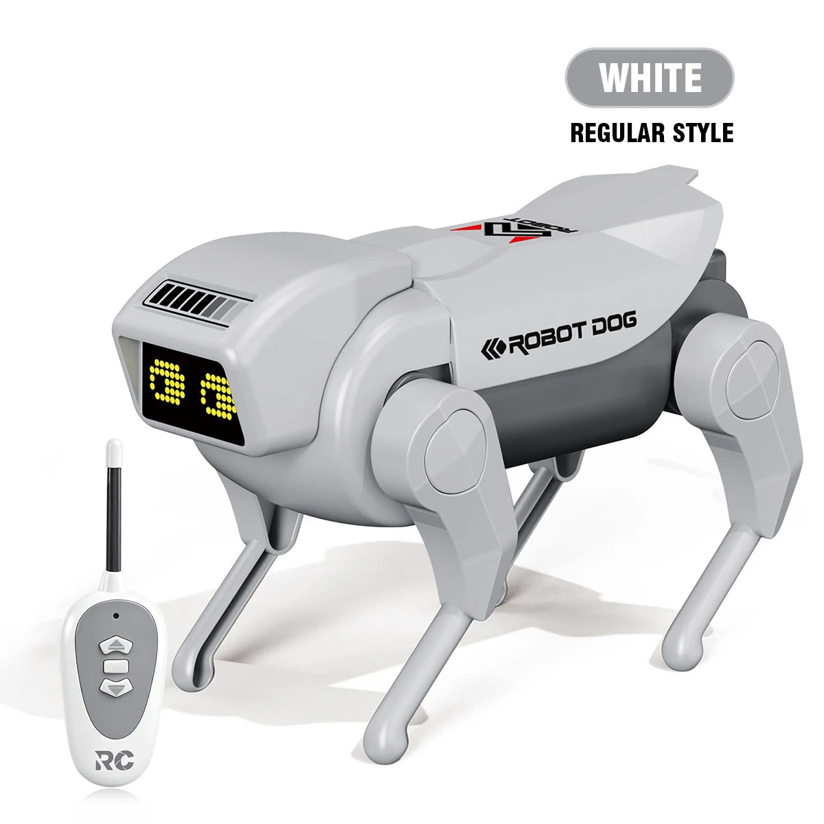 Perro robot RC blanco de estilo regular con pantalla LED y mando a distancia