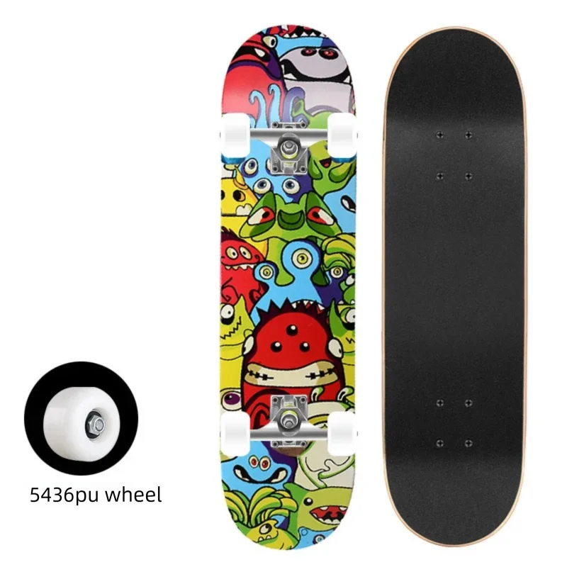 Patineta Completa para Trucos de Doble Patada, Madera de Arce, 4 Ruedas, Impresión por Transferencia de Calor, para Principiantes, Adultos y Niños