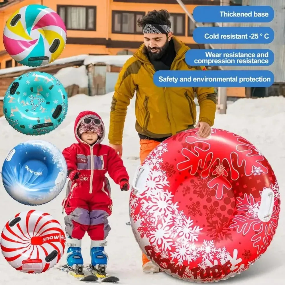 Tubo de nieve inflable de alta resistencia, trineo de PVC grueso de 80x80cm con asas dobles, tubo de trineo de invierno para colina de esquí, juegos de nieve
