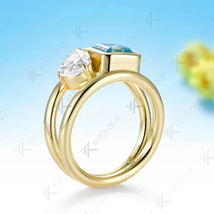Anillo de Moissanita Cian Kuololit con Corte Asscher y Diseño Personalizado para Mujer, Oro Amarillo Sólido 14K 10K 585, para Regalo de Navidad o Aniversario