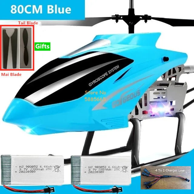 Helicóptero Eléctrico de Control Remoto de Aleación Súper Grande de 80 CM, 2.4G, 150M, Resistente a Impactos, con Iluminación LED y Motor Dual