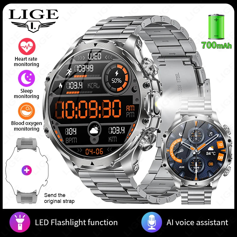 Nuevo reloj inteligente LIGE Ultra AMOLED HD de 1,9 pulgadas, 416*416, para hombre, con llamadas Bluetooth, batería de 700 mAh, deportivo, fitness, resistente al agua