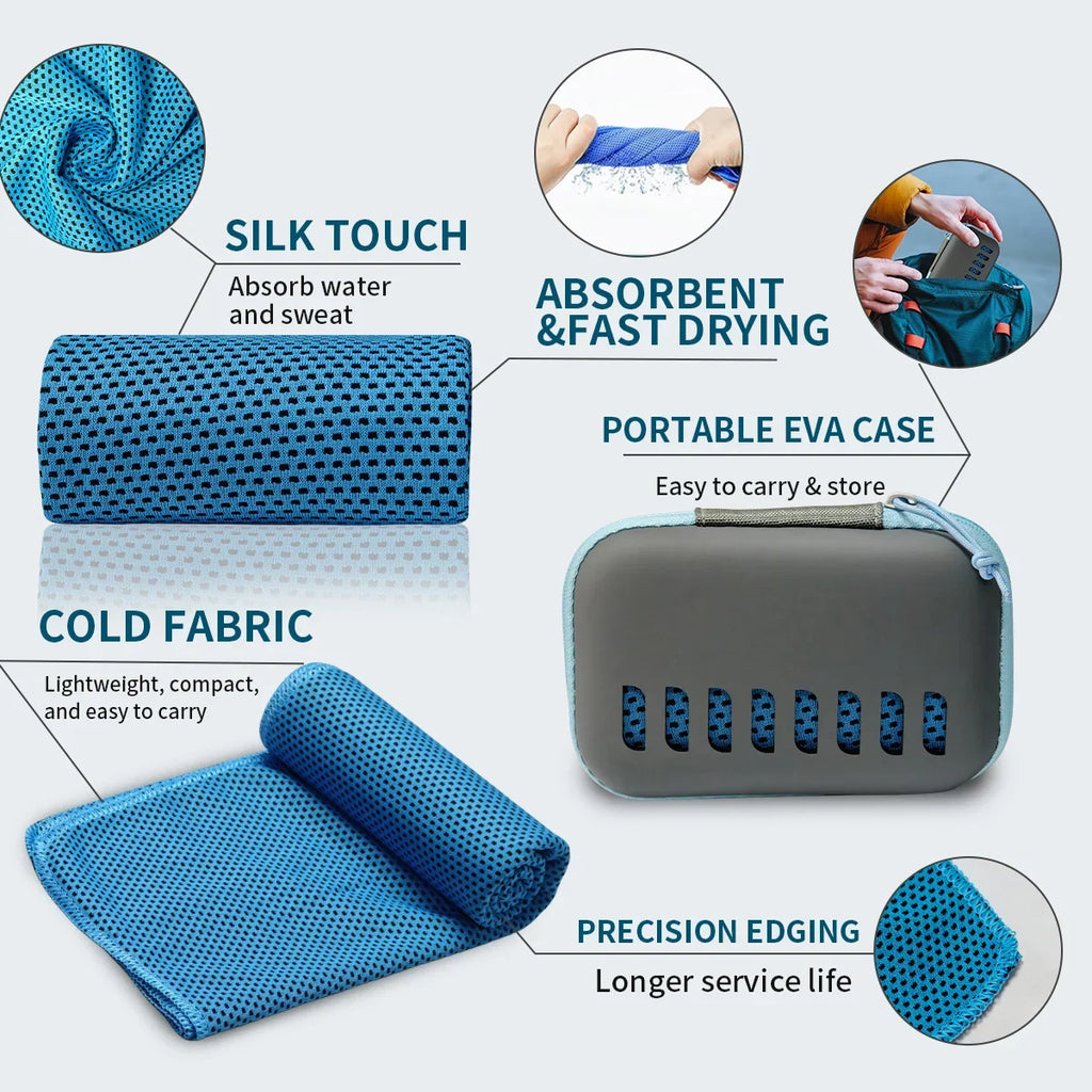 Toallas refrescantes para acampar con estuche de EVA Toalla de hielo de viaje compacta y portátil Toallas de secado rápido para deportes Gimnasio Senderismo y Yoga1-50 PCS