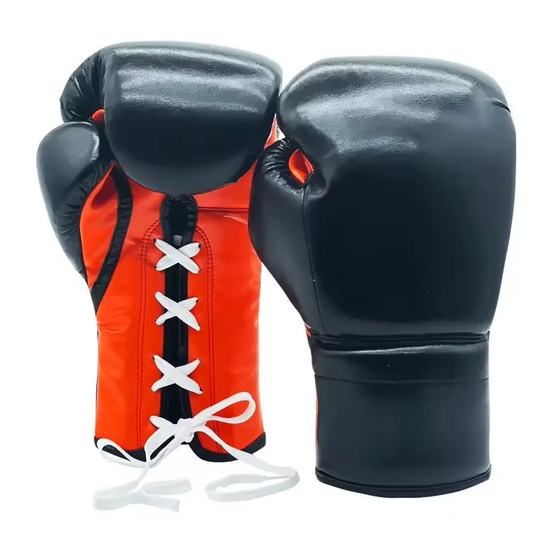 Guantes de Boxeo de Fibra Ultrafina con Cordones y Logotipo Personalizado, 10oz-16oz, Transpirables y Antideslizantes, Adecuados para Boxeo, MMA, Taekwondo y Entrenamiento para Adultos