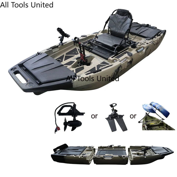 Kayak de Pesca Individual de HDPE Resistente, Certificado CE, 10 pies, Sistema de Propulsión a Pedal, Canoa Modular Motorizada para Uso en Ríos y Lagos