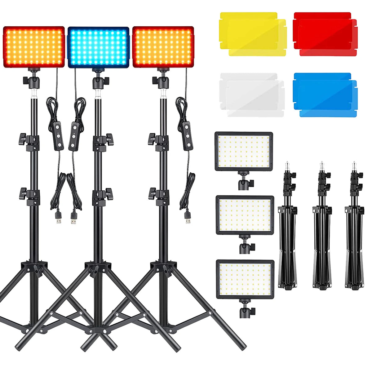 Panel de luz LED para fotografía y vídeo, Kit de lámpara de estudio fotográfico con soporte para trípode, filtros RGB para disparar transmisión en vivo Youbube