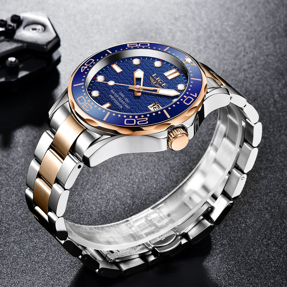 LIGE Luxury Man Wristwatch Waterproof Luminous Date Week Men Clock Stainless Steel Business Men's Watches Quartz Male Reloj