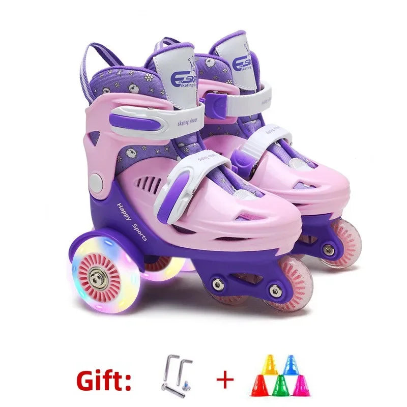 Patines de Ruedas Ajustables para Niños, 4 Ruedas con Luces, Doble Fila, Patines de Velocidad para Principiantes
