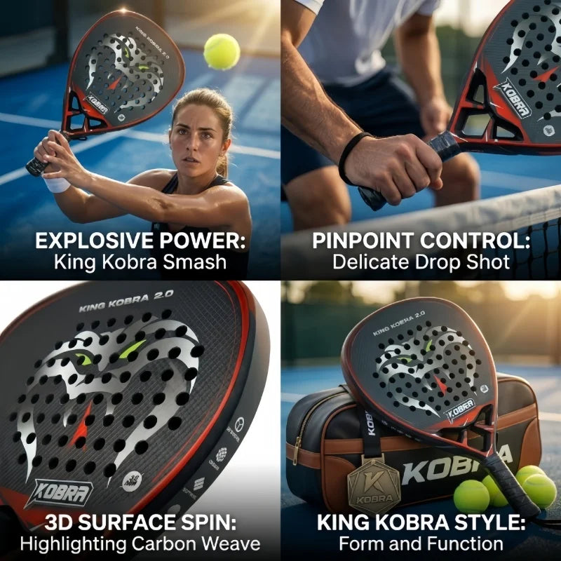Raqueta de Pádel KING KOBRA 2.0 de Fibra de Carbono 18K, Superficie Antideslizante con Textura 3D, Raqueta Profesional de Tenis de Pádel Resistente a Impactos