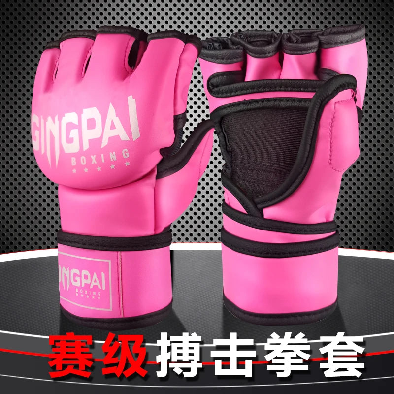 Nuevos guantes MMA de lucha de medio dedo, saco de boxeo de PU, guantes de boxeo de cuero PU de alta calidad, guantes de competición de media lucha MMA
