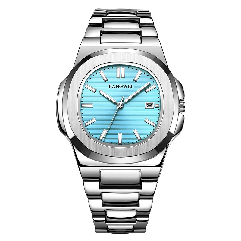 Reloj de lujo para hombre BANGWEI, reloj de cuarzo informal de moda LIGE, reloj de acero luminoso resistente al agua, regalo para hombre + caja