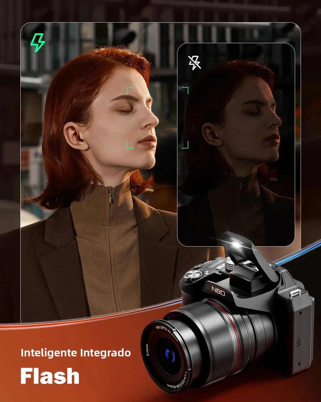 Cámara compacta para vlogs NBD 8K, cámara fotográfica de 64MP con zoom óptico de 16X, pantalla LCD giratoria de 2.8 pulgadas, zapata para accesorios.