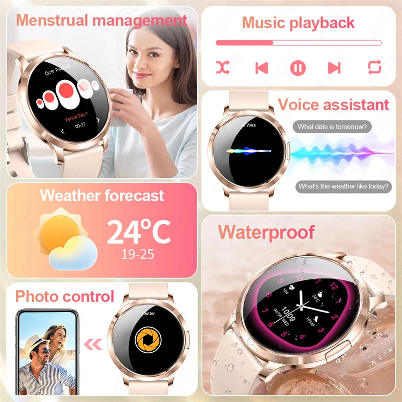 Reloj inteligente LIGE 2025 con pantalla AMOLED ultrafina, pulsera deportiva de fitness para mujer, esfera de reloj personalizada, llamada Bluetooth, reloj inteligente de lujo