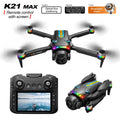 Dron plegable ZNLYRION K21MAX sin escobillas con mando a distancia con pantalla, EIS, doble cámara eléctrica, flujo óptico, luces LED de colores y RC Quadcopter