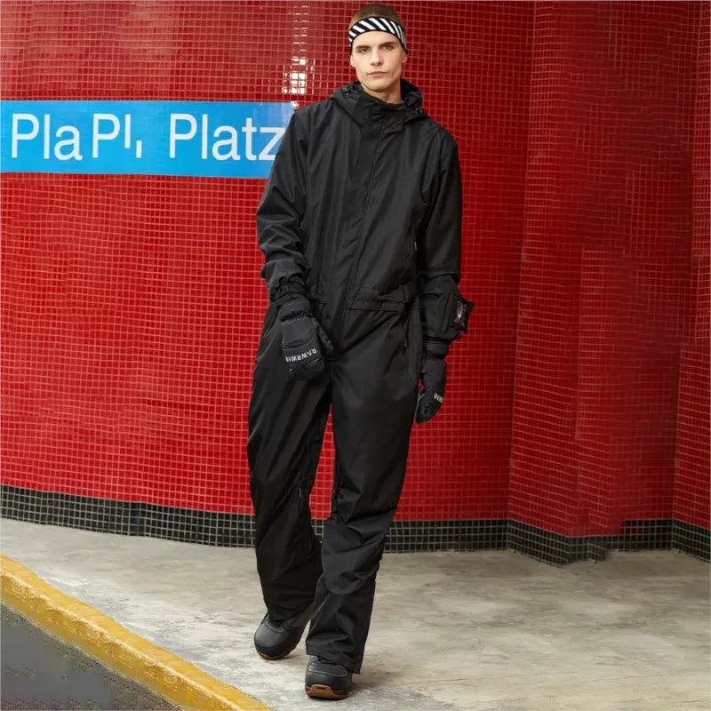 Traje de esquí para deportes al aire libre, mono de esquí para montañismo cálido y grueso a prueba de viento para hombre y mujer de una pieza