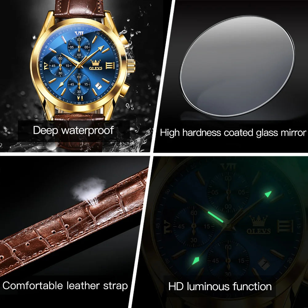 Reloj multifuncional para hombre OLEVS 2872, reloj clásico con correa de piel para hombre