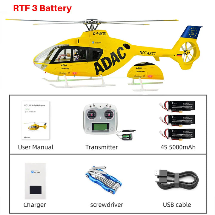 Helicóptero RC FLYWING EC135 con Luz LED, Control de Vuelo ACE, Helicóptero a Escala EC135, Tamaño 470, Helicópteros RC de 4 Aspas y 6 Canales