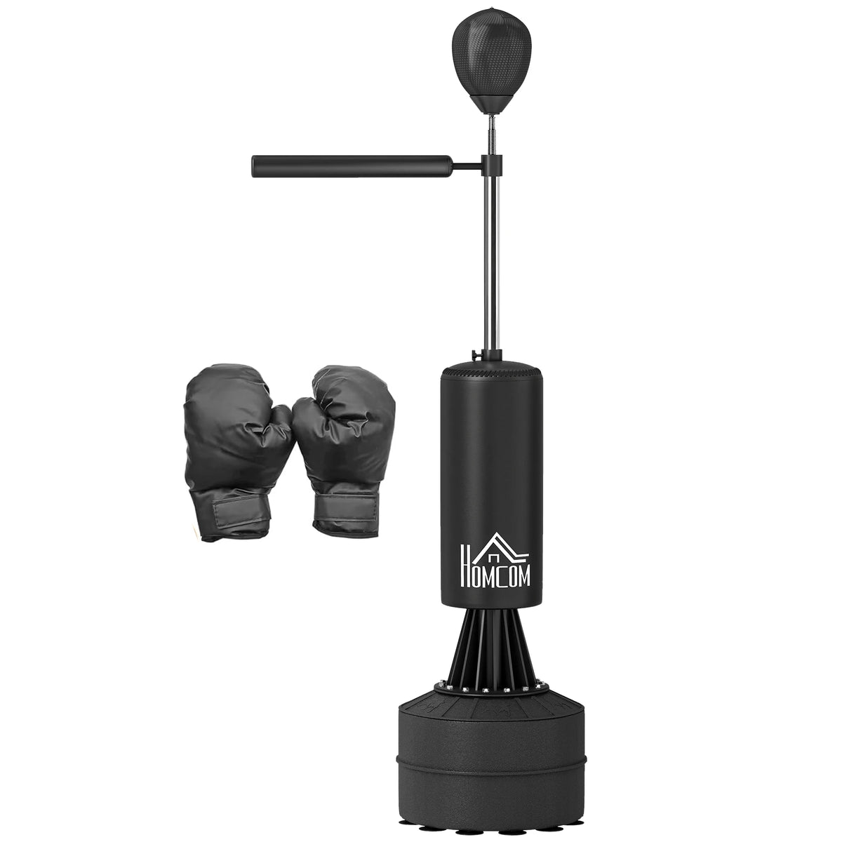 HOMCOM Saco de Boxeo de Pie 155-205 cm, Saco de Boxeo con Barra Giratoria de 360°, Bola de Velocidad y Base Rellenable, Punching