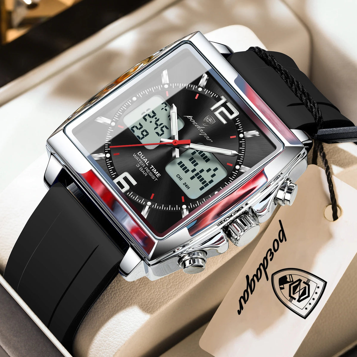 Reloj casual para hombre POEDAGAR, deportivo, electrónico, LED, con alarma, cuarzo, cronógrafo, fecha, semana y hora dual, reloj digital para hombre