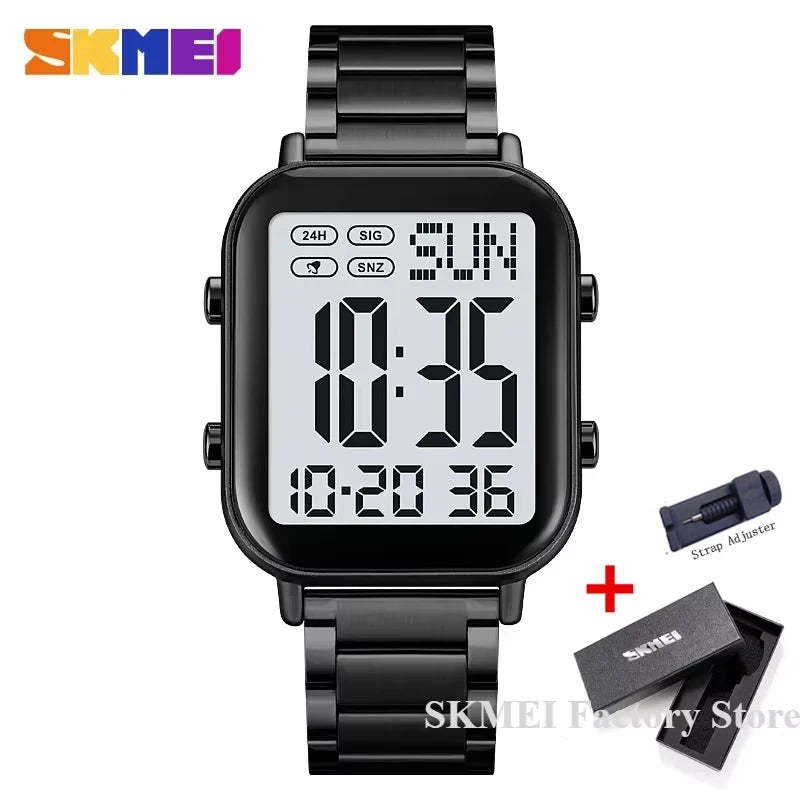 SKMEI 2259 Luxury Waterproof Sport Electronic Mens Wristwatch EL Display Stainless Steel Digital Watch for Men 1859 Reloj Hombre