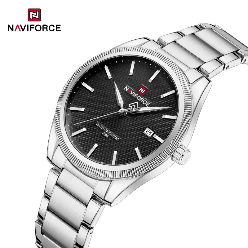 Reloj de cuarzo deportivo de lujo NAVIFORCE con calendario luminoso, reloj de pulsera para hombre de acero inoxidable resistente al agua 3ATM