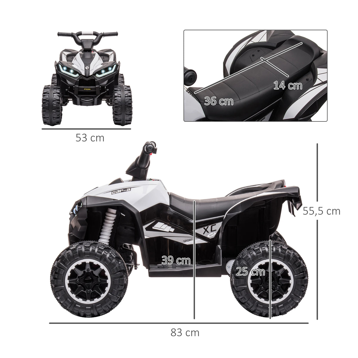 HOMCOM Quad Eléctrico para Niños 3-5 Años 12V con 2 Motores Faros Bocina